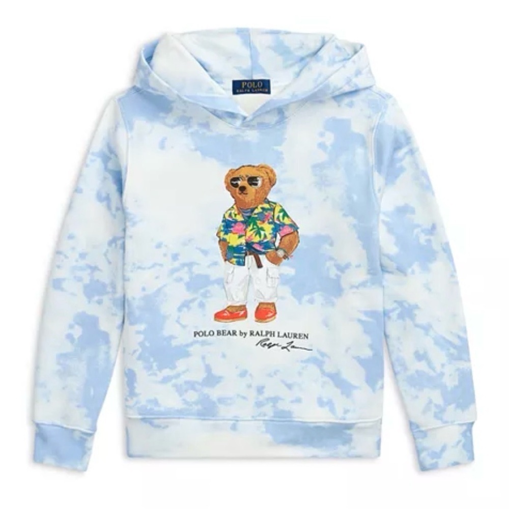 Polo Ralph Lauren Vacation Bear Sky Cloud Fleece Sweatshirt Hoodie, Kids Small/8 - Picture 1 of 7